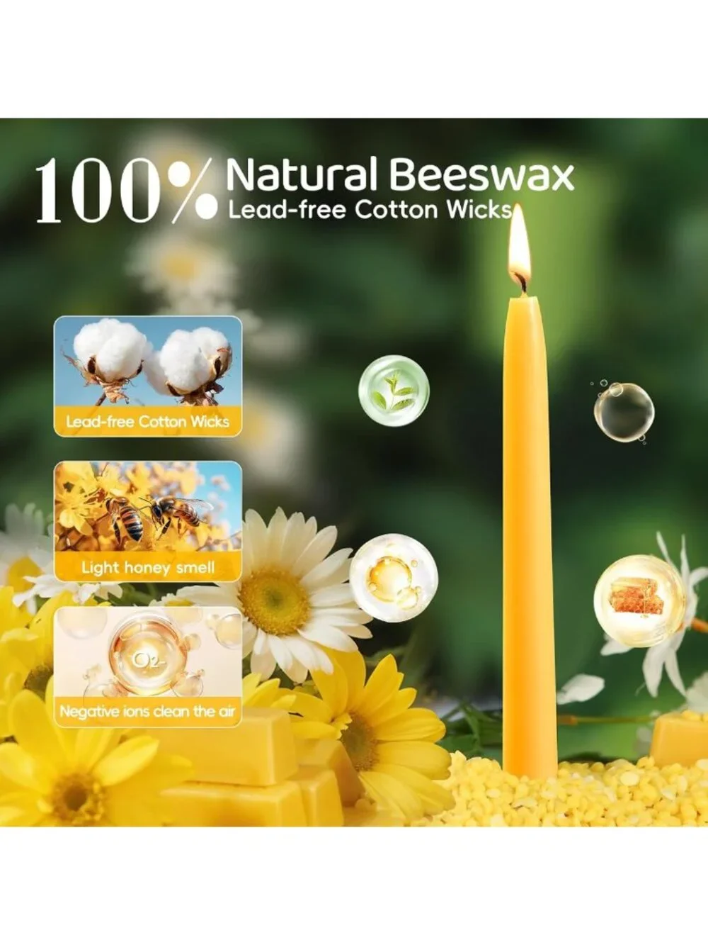 100% Natural Beeswax Taper Candles - 10 Inch, 30 Pack, Non-Toxic, Long-Lasting